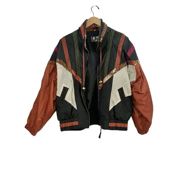 Vintage 90s RE Sport River Edge Bomber Jacket M Nylon Geometric Colorblock Retro - Picture 12 of 16